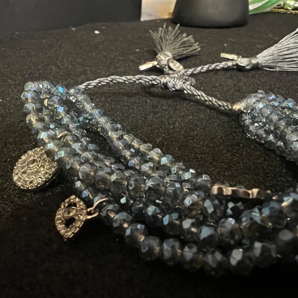 Marlyn Schiff Multi Strand Blue Crystal Pave Charm Bracelet + Earrings - Picture 5 of 9